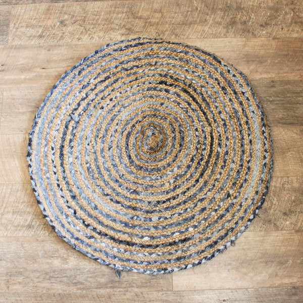 Gerecycled jute en denim vloerkleed rond - 90 cm