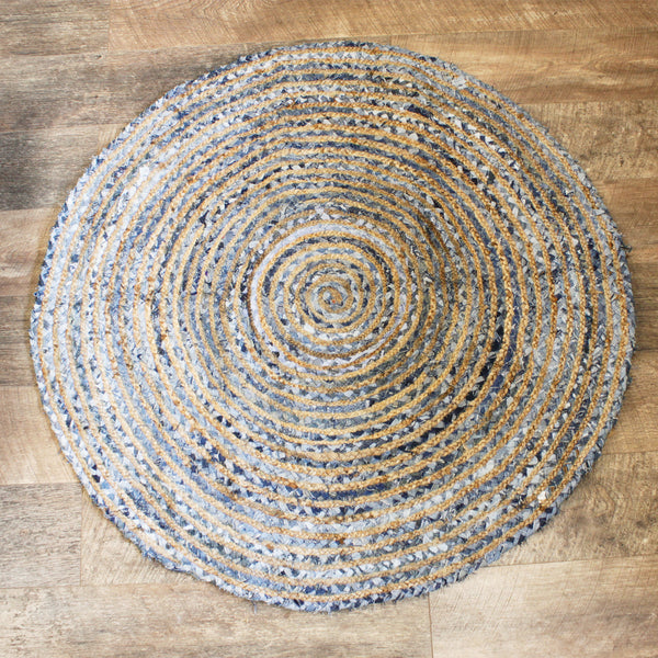 Gerecycled jute en denim vloerkleed rond - 120 cm