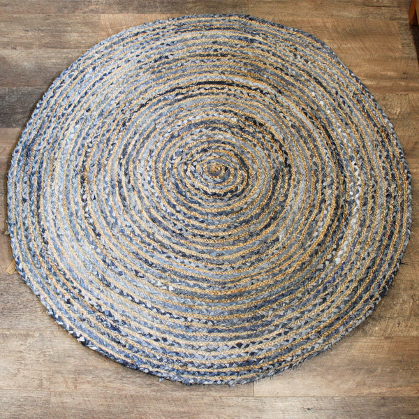 Gerecycled jute en denim vloerkleed rond - 150 cm
