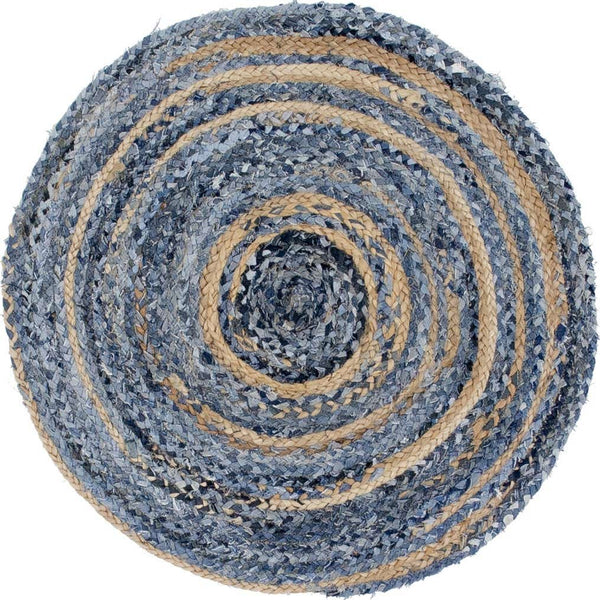 Gerecycled jute en denim vloerkleed rond - 90 cm