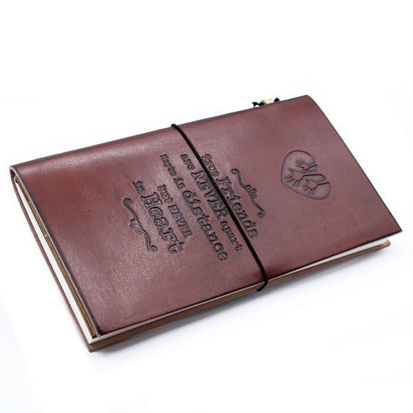 Handgemaakt Lederen Dagboek - Echte vrienden - bruin (80 pagina's)