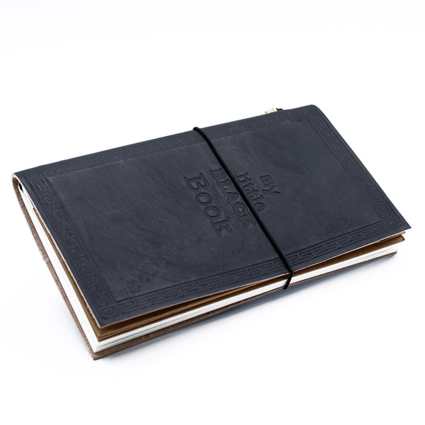 Handgemaakt lederen dagboek - Mijn klein zwart boekje - zwart (80 pagina's)