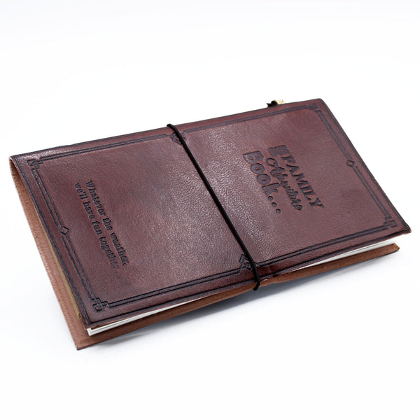Handgemaakt lederen Dagboek - Onze familieavonturen - bruin (80 pagina's)