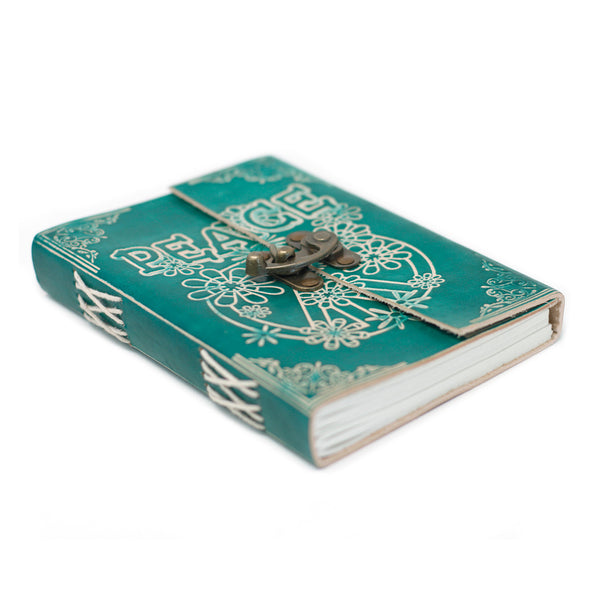 Leren notitieboek Groen Vredesboek met slot (18x13 cm)