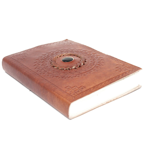 Leren notitieboek Zwart onyx (17x12 cm)