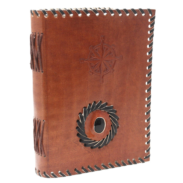 Leren notitieboek Zwarte Onyx met riempjes (17x12 cm)