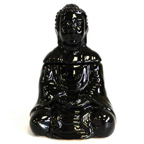 Zittende Boeddha Oliebrander - Zwart