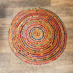 Runder Teppich aus Jute und recycelter Baumwolle - 90 cm
