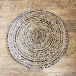 Runder Teppich aus Jute und recyceltem Denim - 90 cm