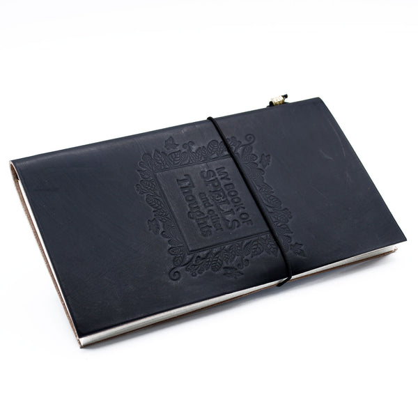 Handgemaakt lederen dagboek - Mijn boek met spreuken en gedachten - zwart
