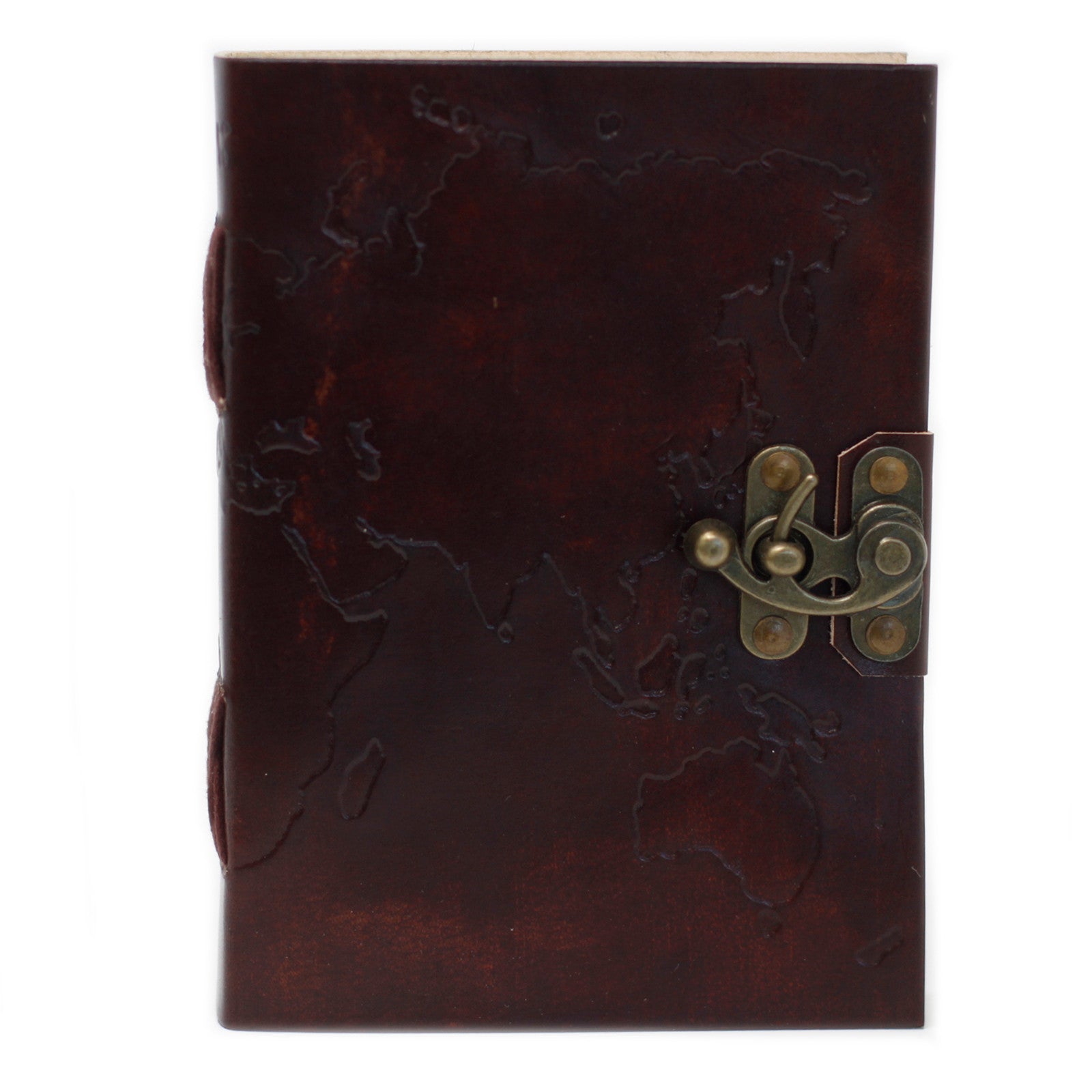 Leren notitieboek Wereldkaart met stiksel (18x13 cm)