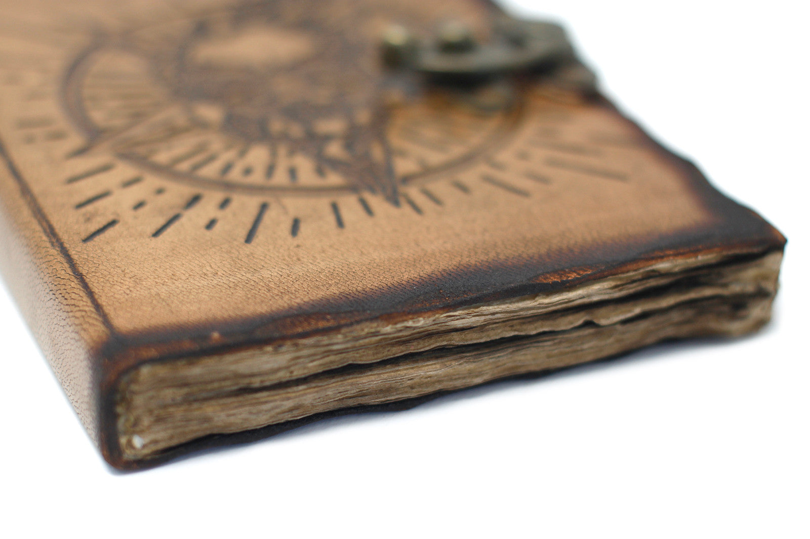 Ledernotizbuch Pentagon & Totenkopf mit Verbrennungen (18x13 cm)