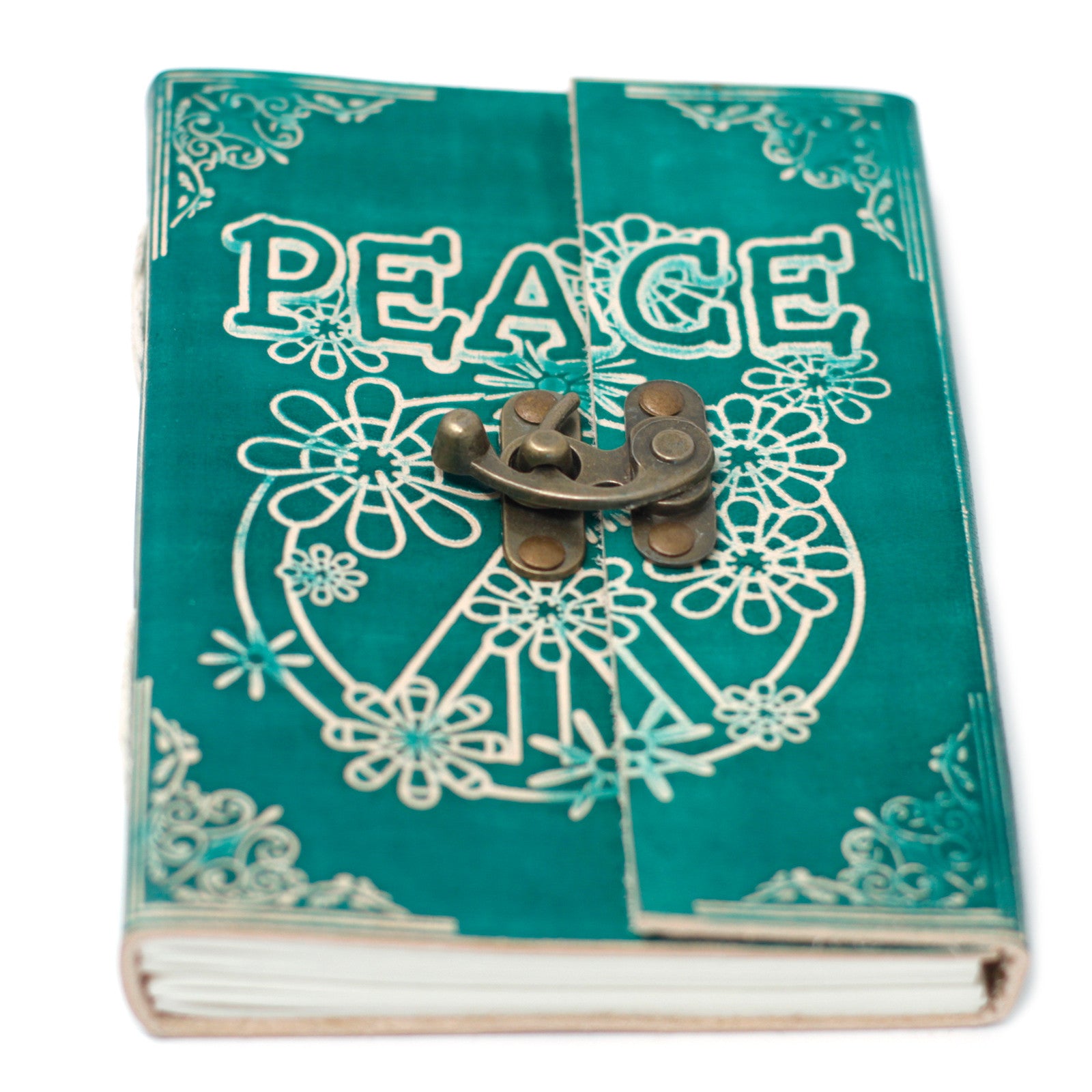 Leren notitieboek Groen Vredesboek met slot (18x13 cm)