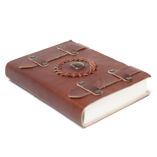 Leren notitieboek Tijgeroog met riempjes (15x10 cm)