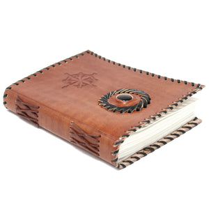 Leren notitieboek Zwarte Onyx met riempjes (17x12 cm)